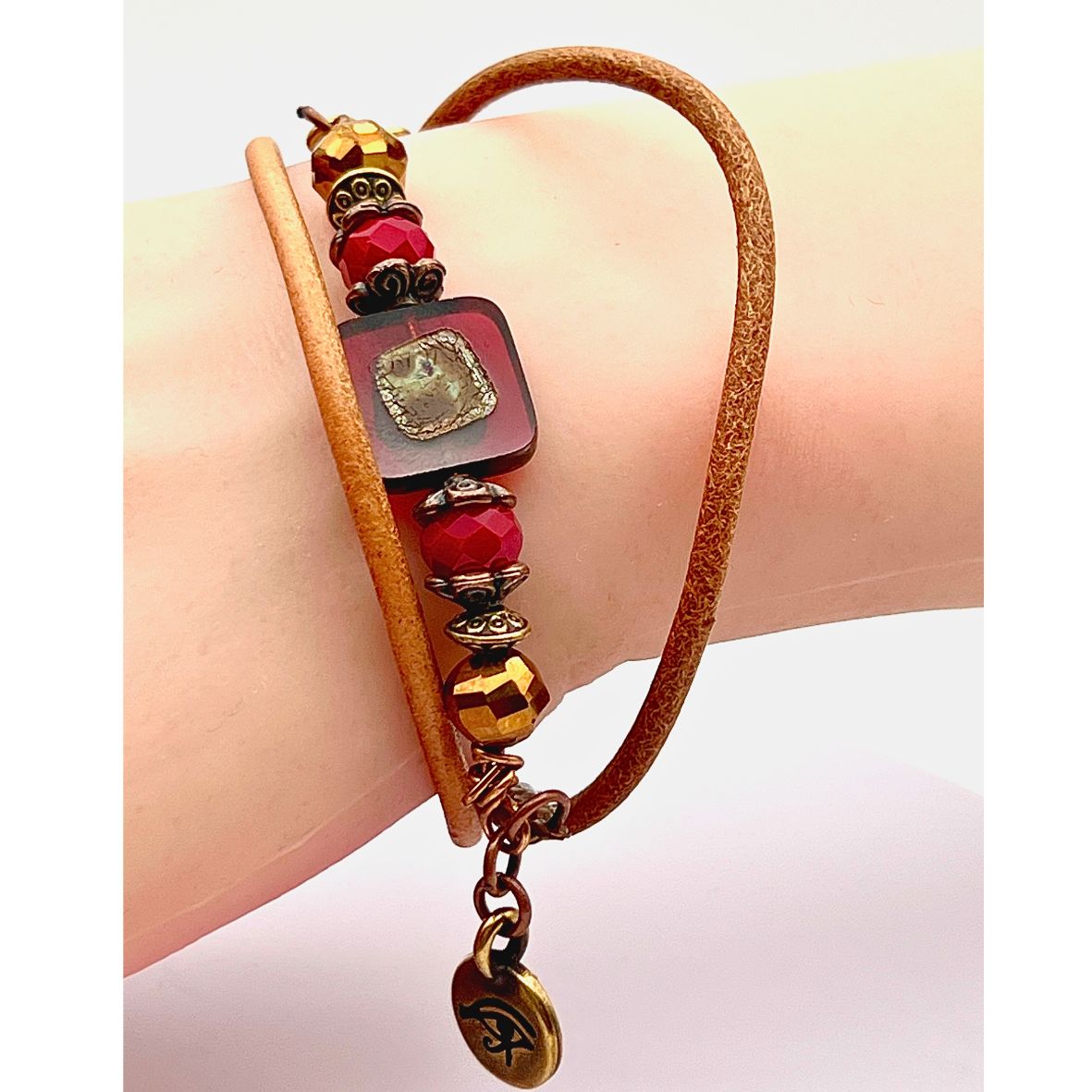 Kasia Leather and Czech Glass Wrap Bracelet
