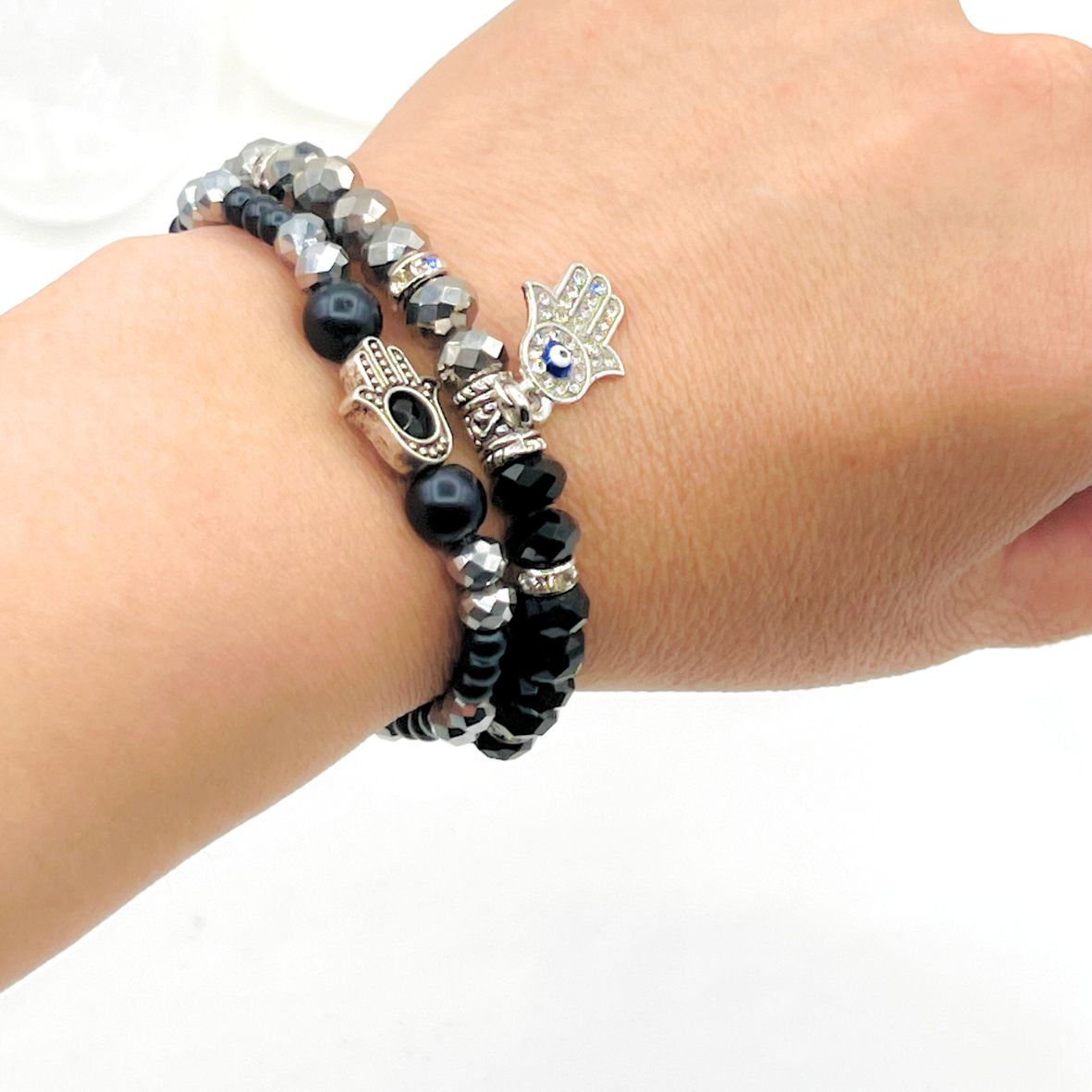 Hamsa Stretch Beaded Bracelet Set