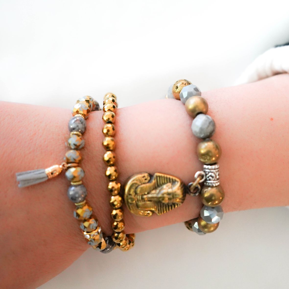 Golden Era Stretched Beaded Bracelet Stack