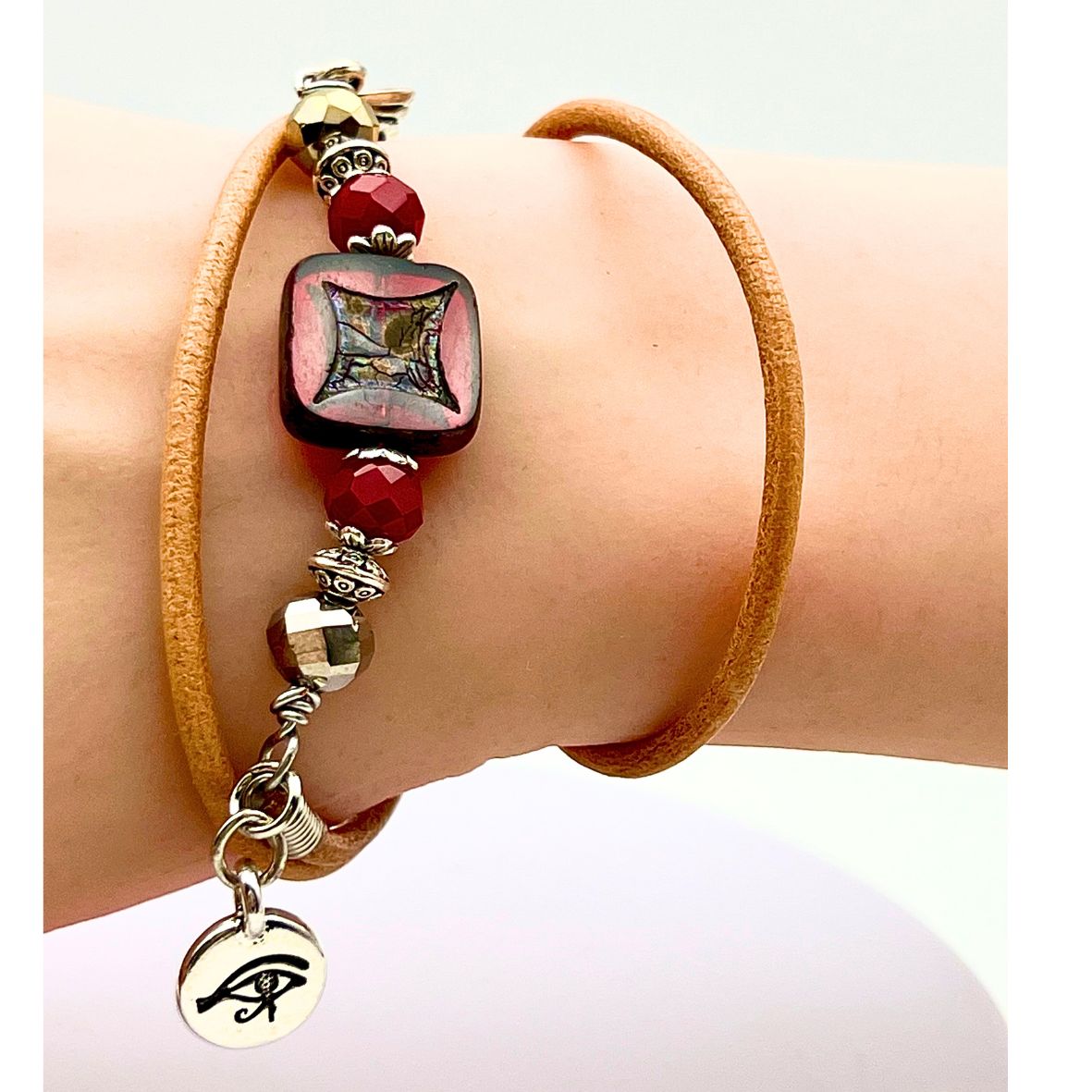 Kasia Leather and Czech Glass Wrap Bracelet