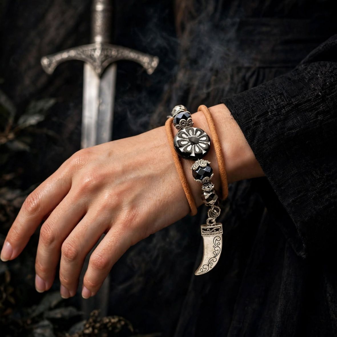 Kasia Leather and Czech Glass Wrap Bracelet