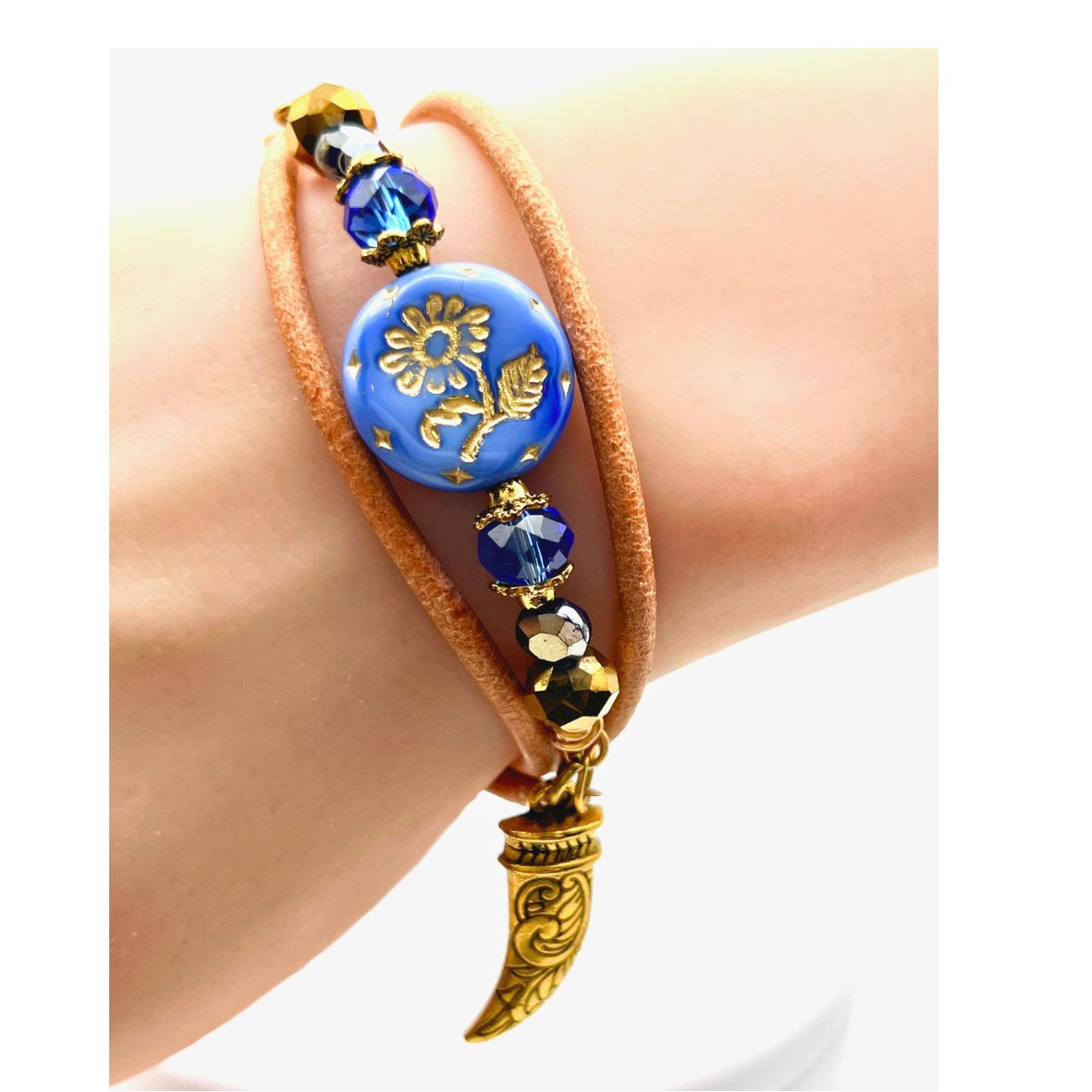 Kasia Leather and Czech Glass Wrap Bracelet