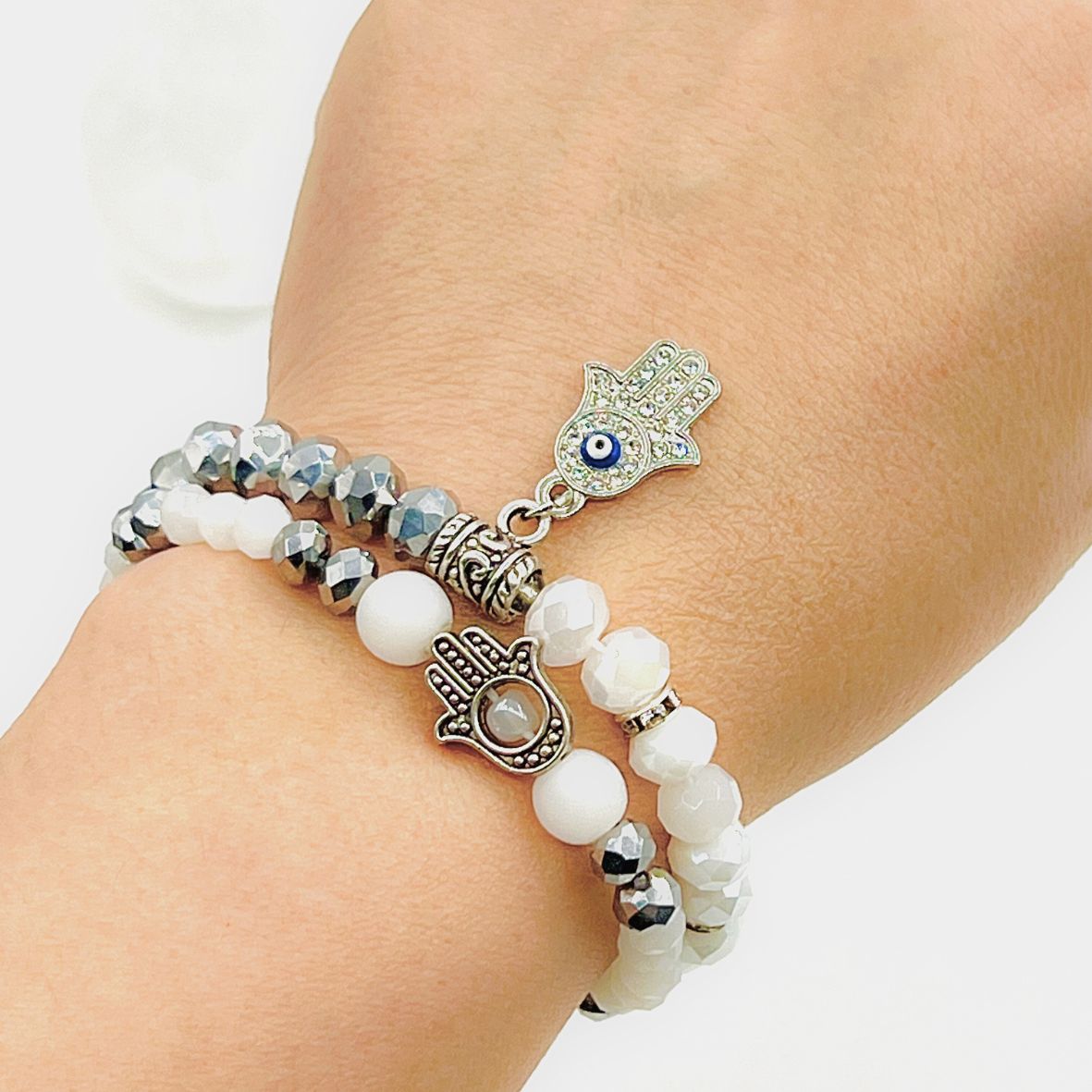 Hamsa Stretch Beaded Bracelet Set