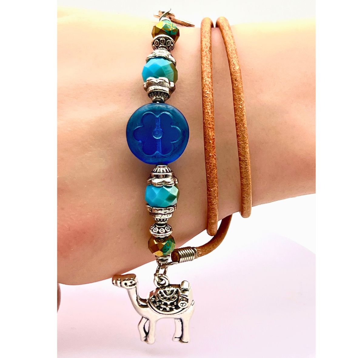 Kasia Leather and Czech Glass Wrap Bracelet