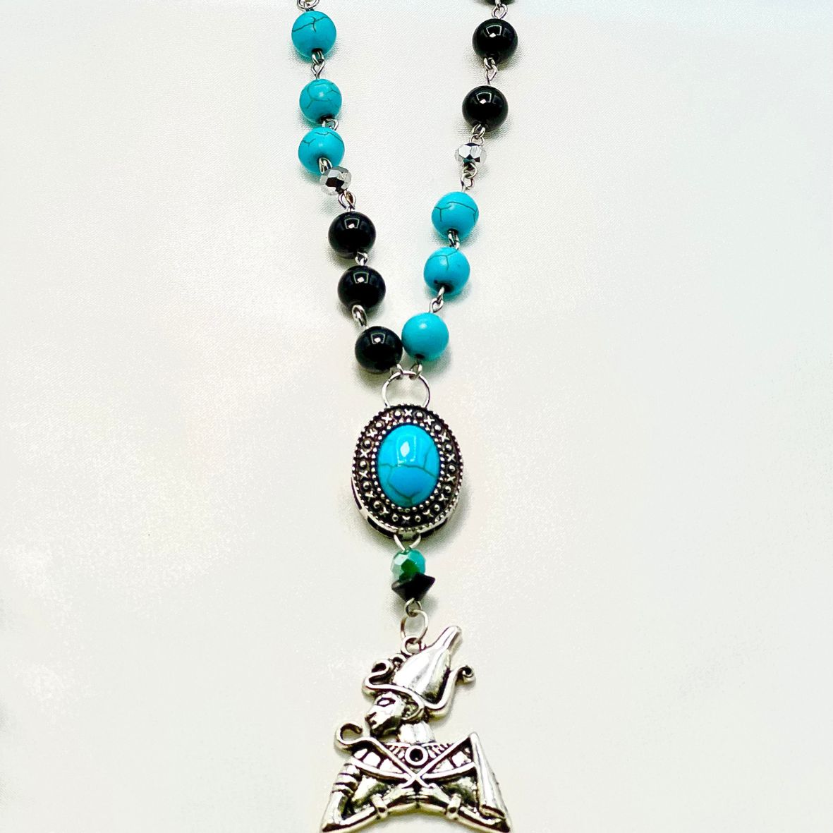 Black Onyx and Turquoise Chain Necklace