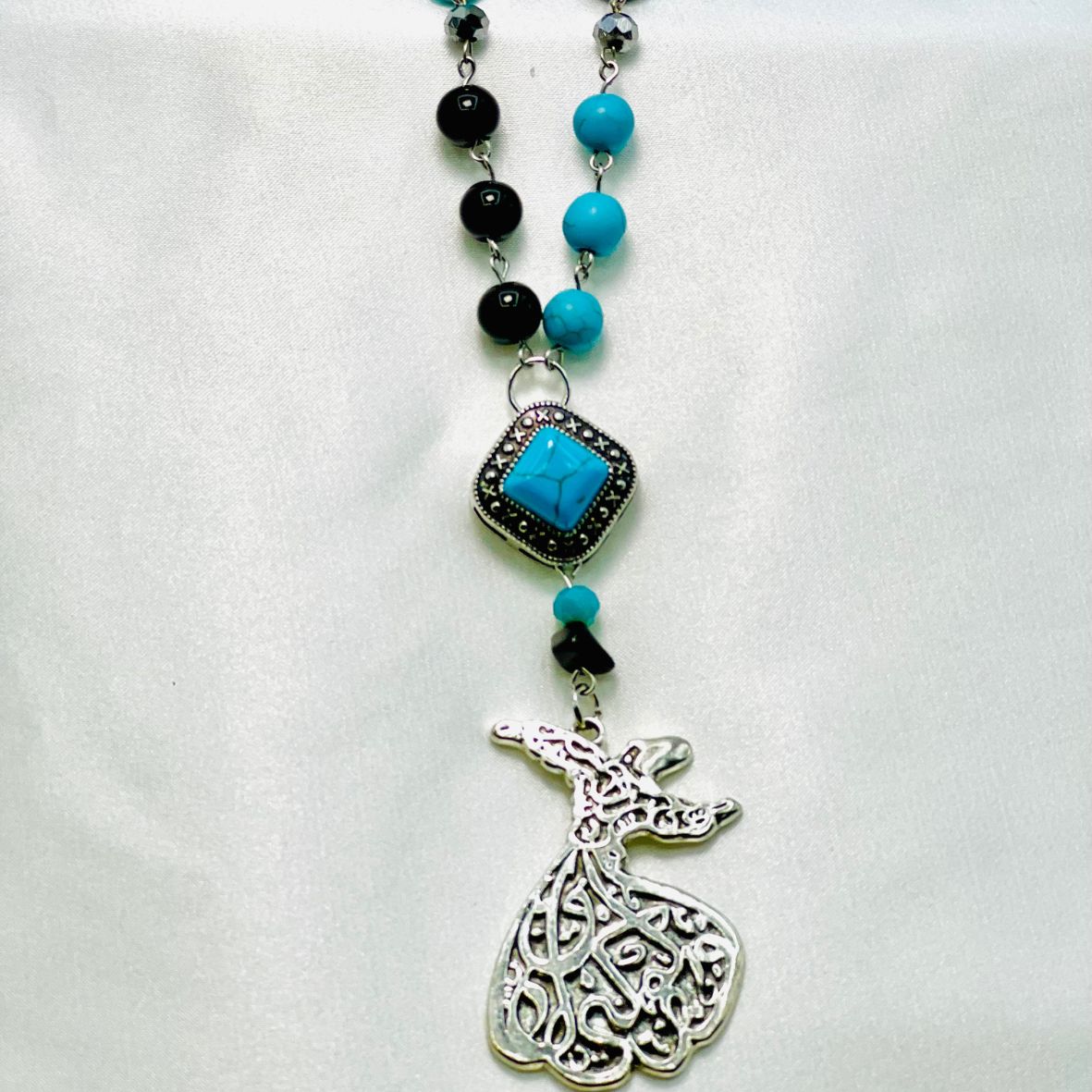 Black Onyx and Turquoise Chain Necklace