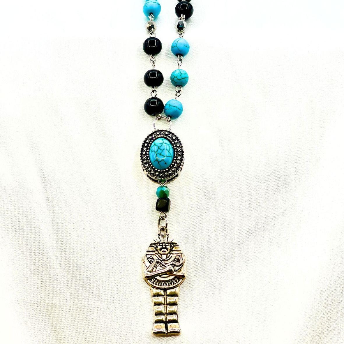 Black Onyx and Turquoise Chain Necklace