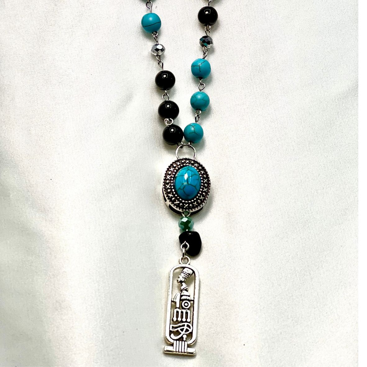 Black Onyx and Turquoise Chain Necklace
