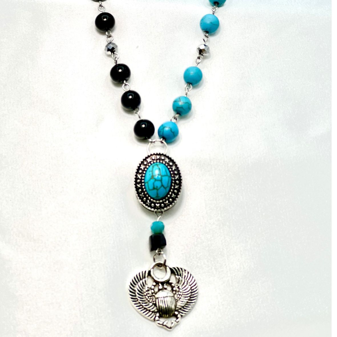 Black Onyx and Turquoise Chain Necklace