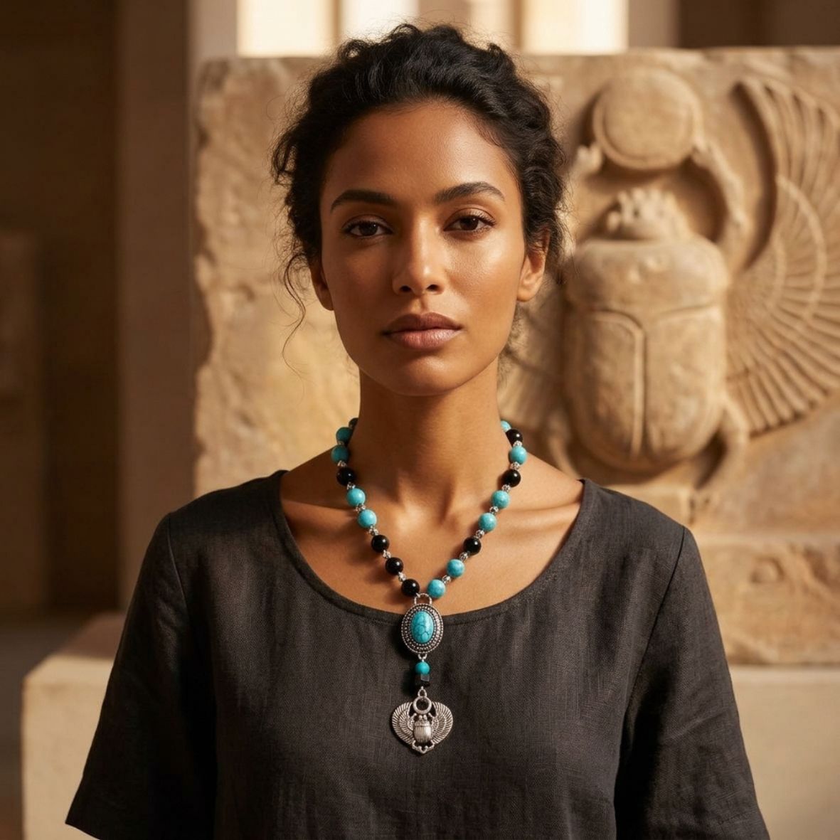 Black Onyx and Turquoise Chain Necklace