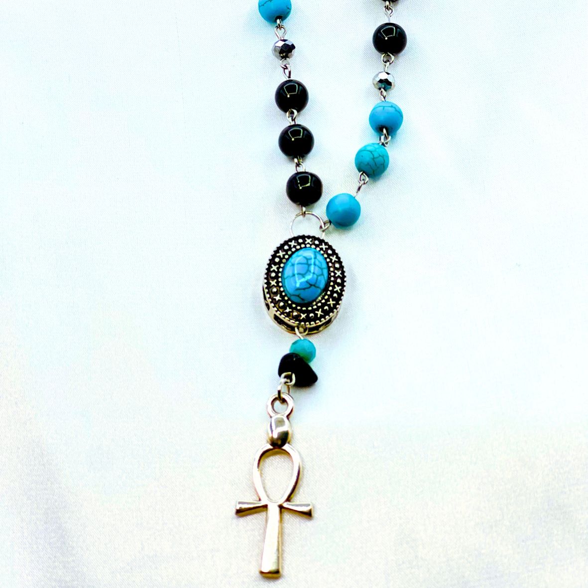 Black Onyx and Turquoise Chain Necklace