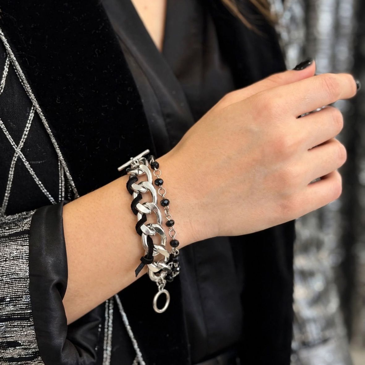 Curb Chain Suede Bracelet
