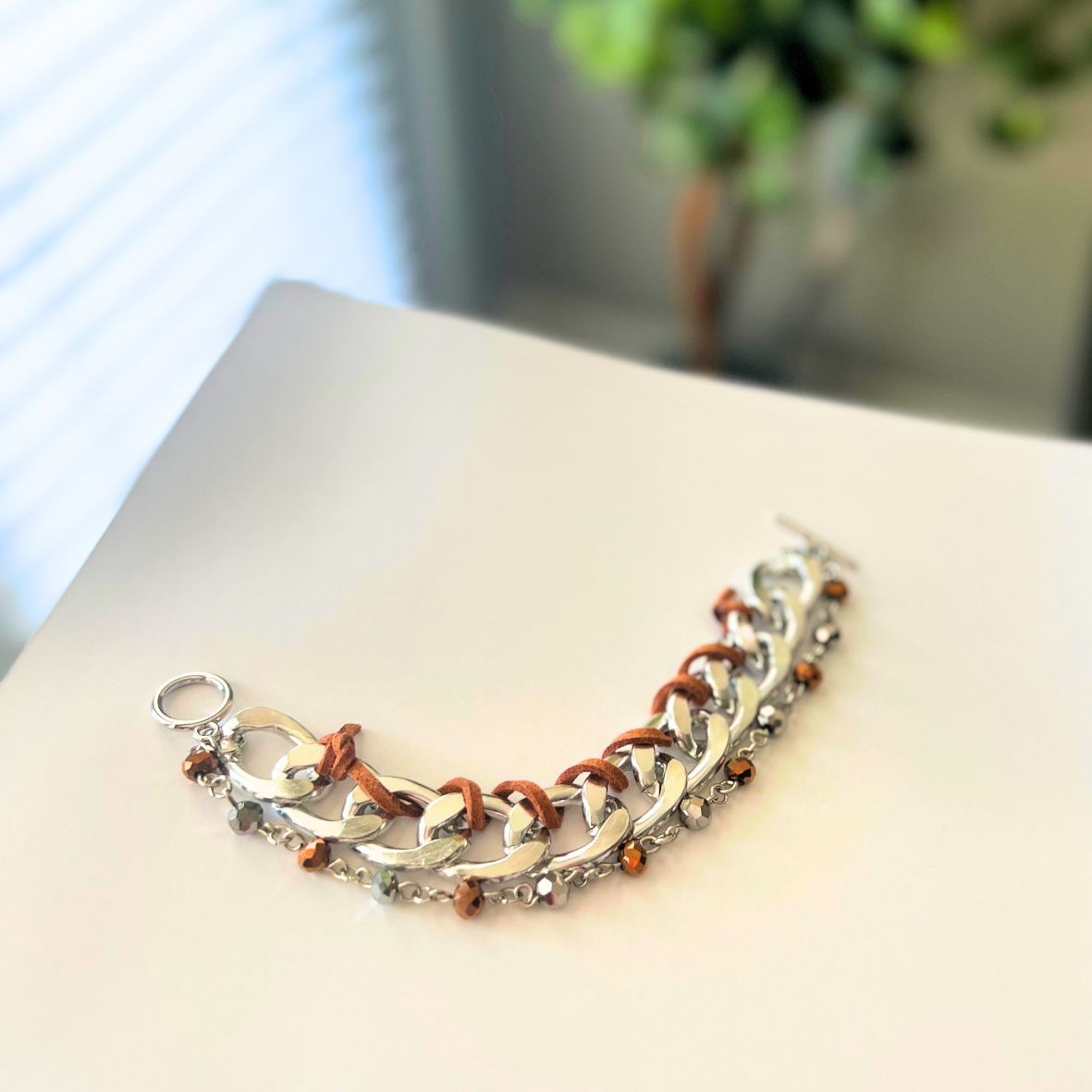 Curb Chain Suede Bracelet