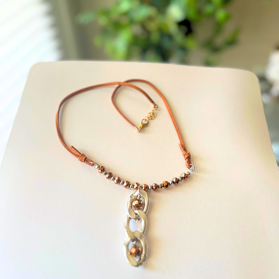 Curb Chain Suede Necklace