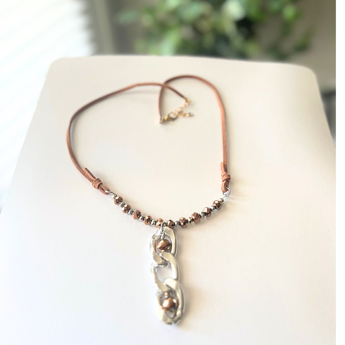 Curb Chain Suede Necklace