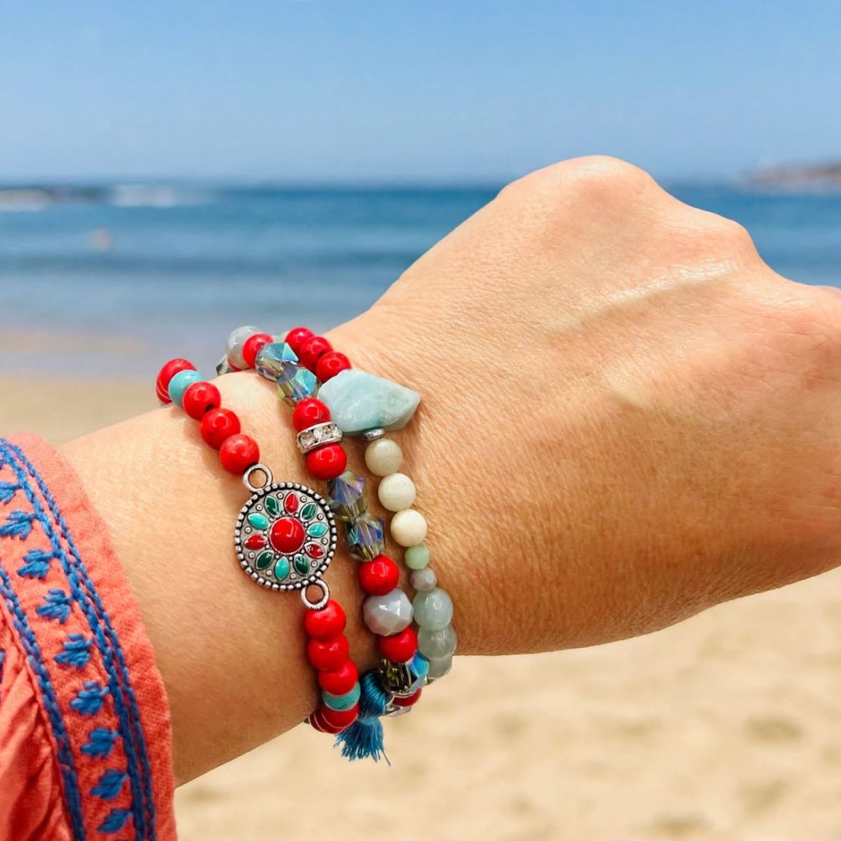 Daisy Stretched Beaded Bracelet Stack