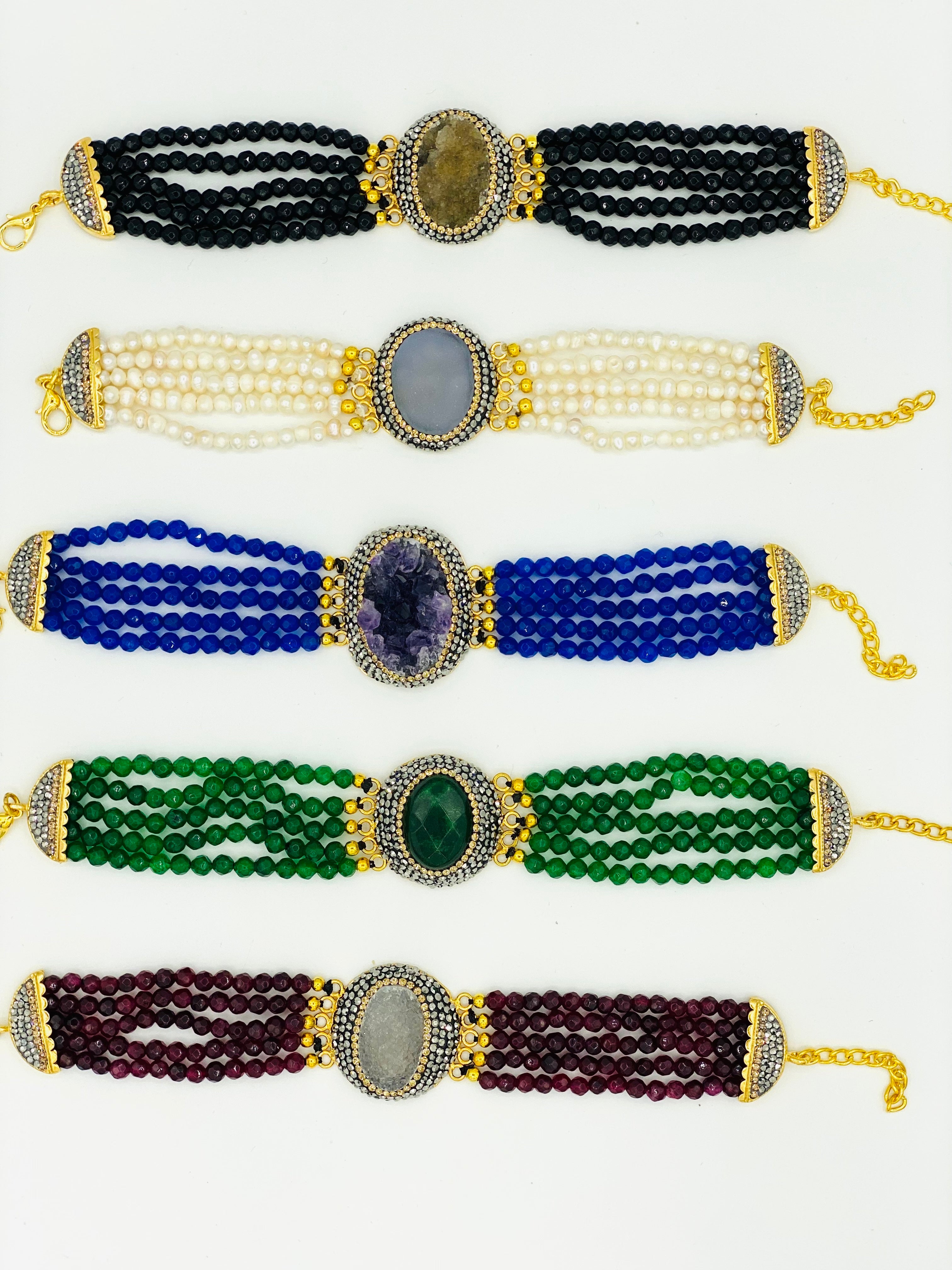 Gem and Crystal Beaded Bracelet