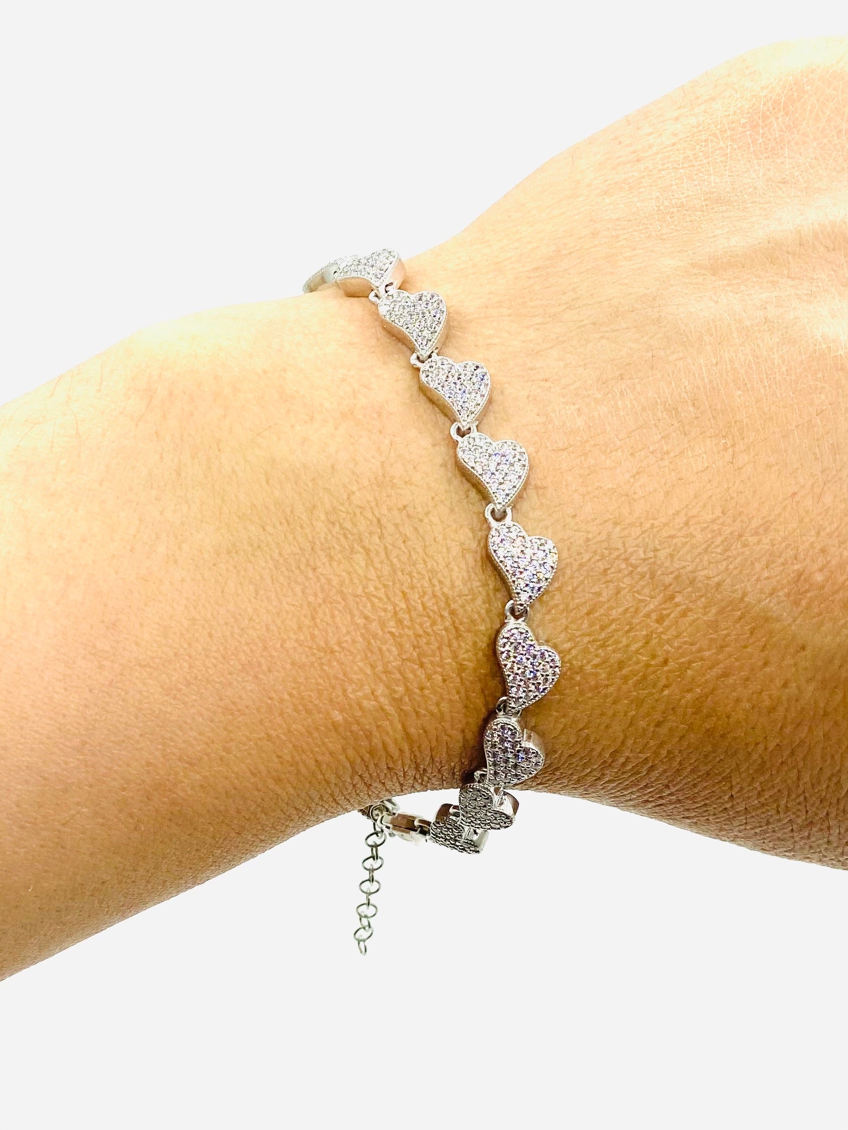 925 Sterling Silver Heart Tennis Bracelet