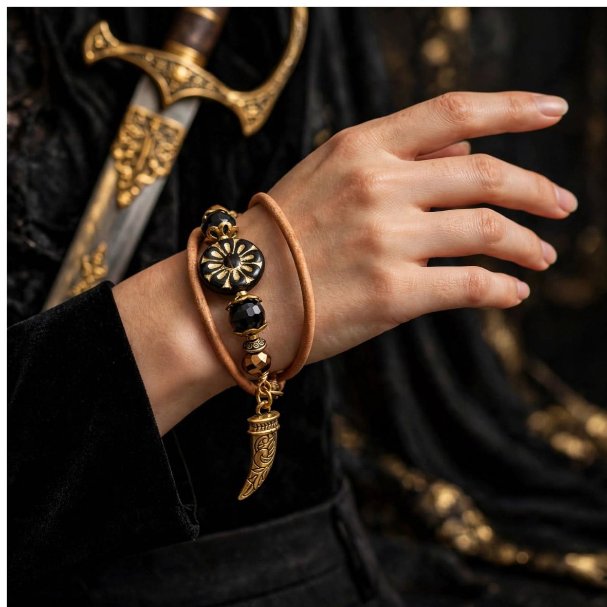 Kasia Leather and Czech Glass Wrap Bracelet