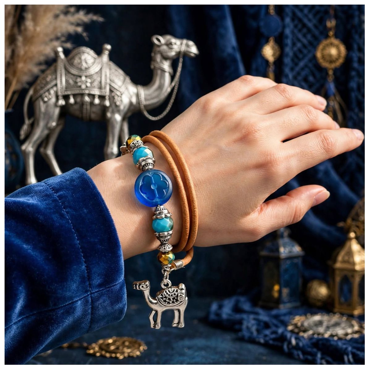 Kasia Leather and Czech Glass Wrap Bracelet