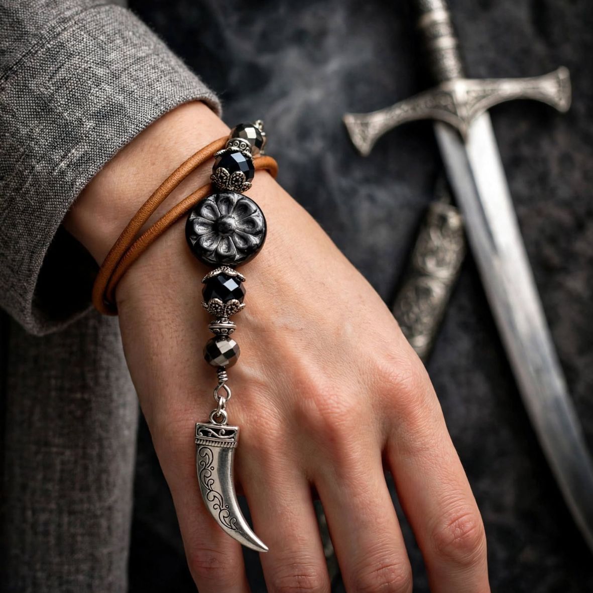 Kasia Leather and Czech Glass Wrap Bracelet