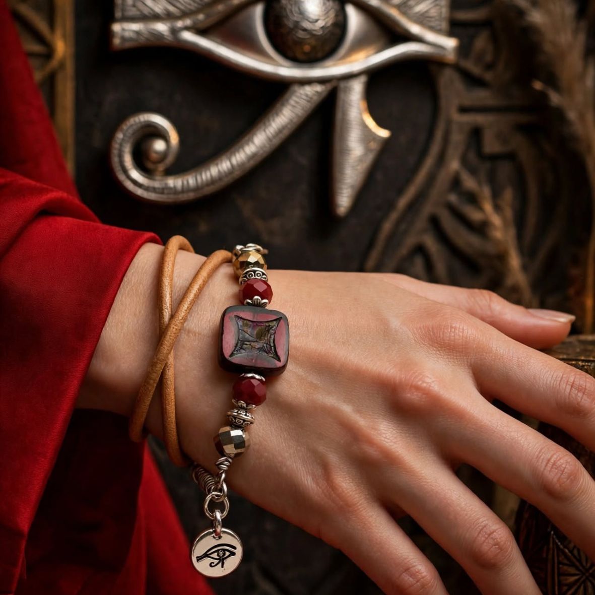 Kasia Leather and Czech Glass Wrap Bracelet
