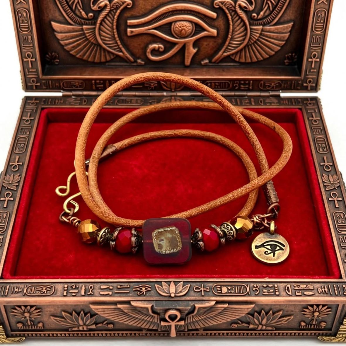 Kasia Leather and Czech Glass Wrap Bracelet