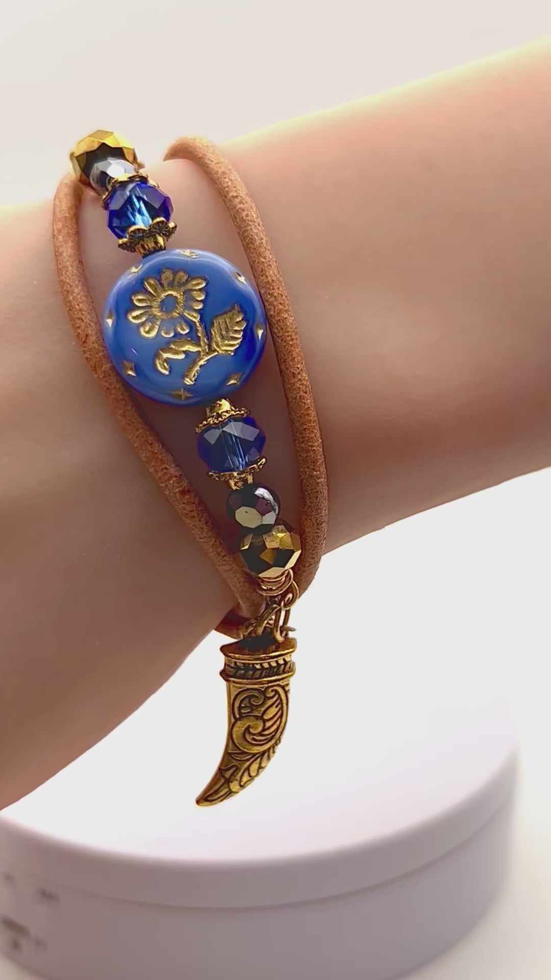 Kasia Leather and Czech Glass Wrap Bracelet