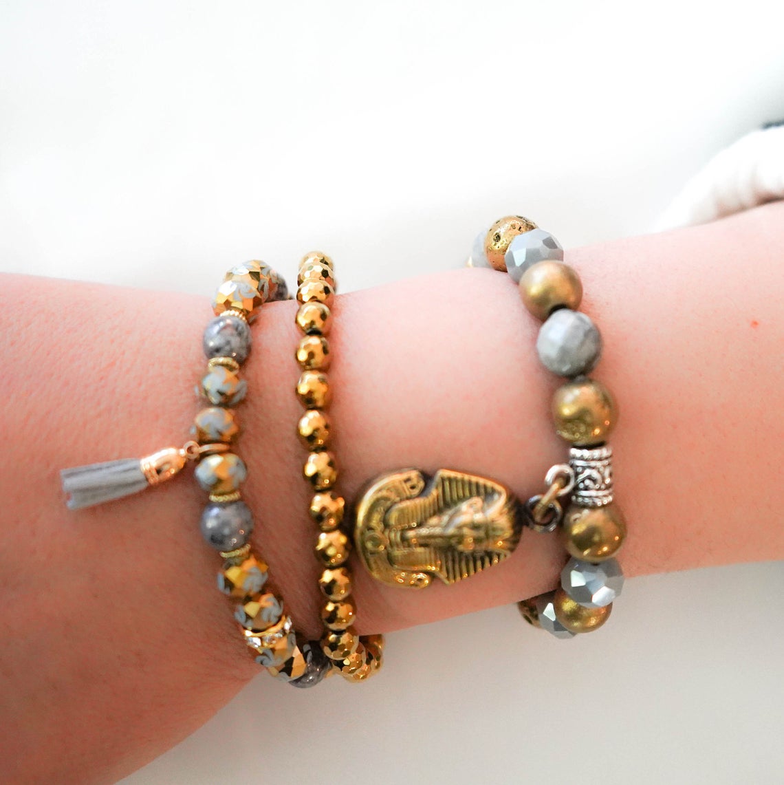 Golden Era Stretched Beaded Bracelet Stack