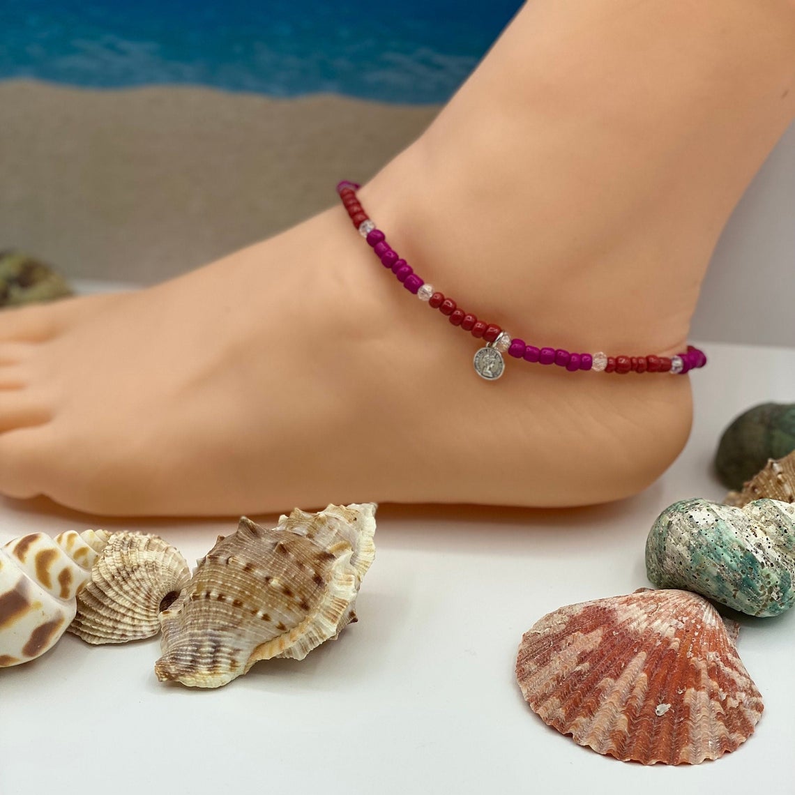 Mira Beaded Anklet with Charm